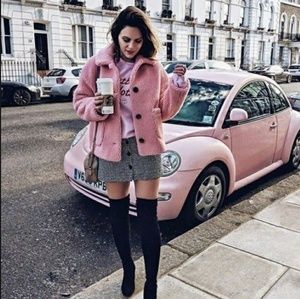 NEW Topshop Pink Borg Jacket -Teddy Coat- Faux Fur